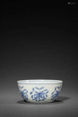 A Blue and White Floral Porcelain Cup