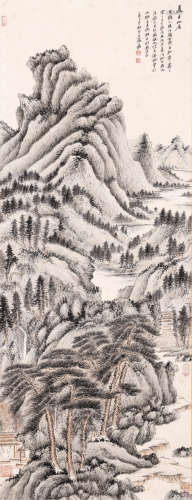 A Chinese Landscape Painting Scroll, Zhang Daqian Mark