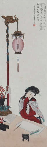 A Chinese Figure Painting Scroll, Zhou Lianxia Mark