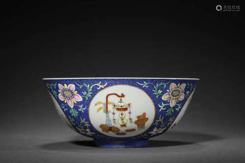 Blue Ground Floral Porcelain Bowl