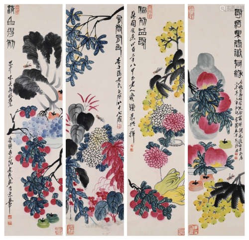 4Pcs Chinese Flowers&fruits Painting, Mark