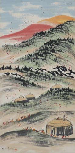 A Chinese Landscape Painting Scroll, Wu Guanzhong Mark