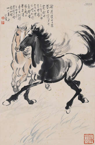 A Chinese Horse Painting Scroll, Xu Beihong Mark