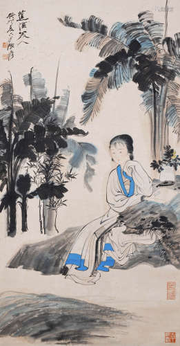 A Chinese Woman Painting Scroll, Zhang Daqian Mark