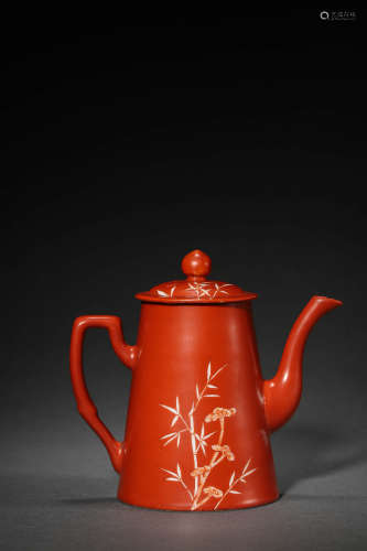 coral Glazer Bamboo Pattern Porcelain Teapot