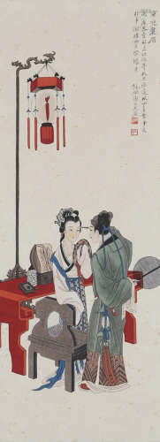 A Chinese Figures Painting Scroll, Xie Zhiguang Mark
