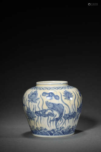 A Blue and White Ichthyoid pattern Jar