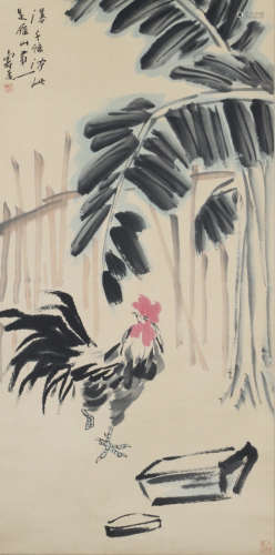 A Chinese Cock Painting Scroll, Pan Tianshou Mark