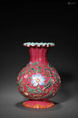 Carmine Glazer Porcelain Flower Shaped Mouth Vase