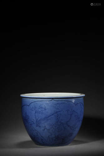 Blue Glaze Blue&white Figures Poecelain Pot