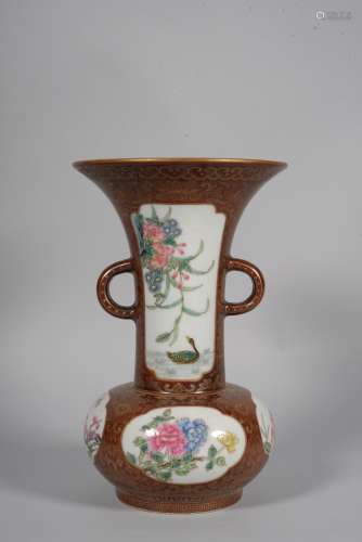 A Brown Glazed Butterfly Beaker Vase