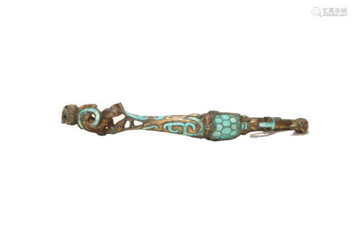 A Turquoise Inlaid Gilt-Bronze Belt Hook