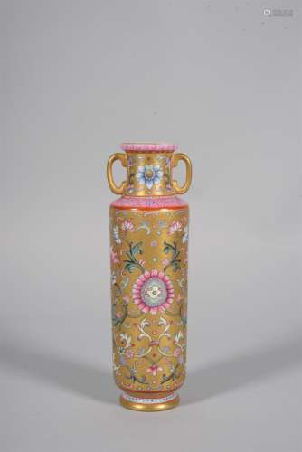 A Gold Ground Flower Double-Eared Vase