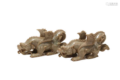 A Pair of Hetian Jade Beast Ornaments