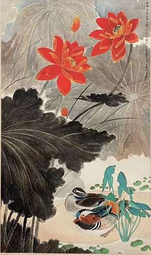 Zhang Daqian,  Lotus Painting on Paper, Hanging Scroll