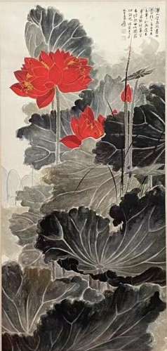 Zhang Daqian,  Lotus Painting on Paper, Hanging Scroll