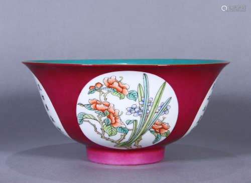 A Ruby-Ground Floral Bowl