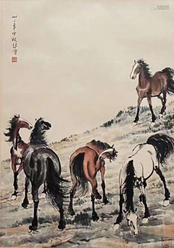 Xu Beihong,  Horse Painting on Paper, Hanging Scroll