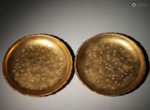 A Pair Of Silver Gilding Flower Plates