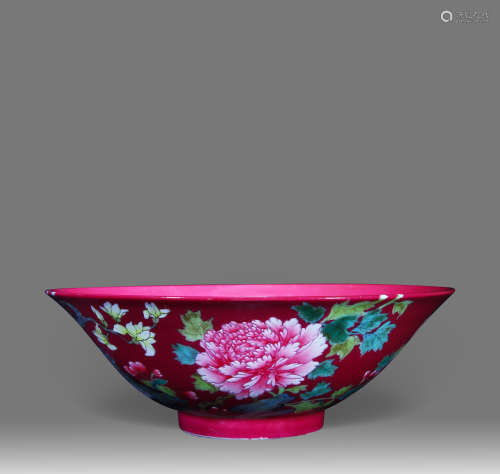 A Ruby-Ground Floral Bowl