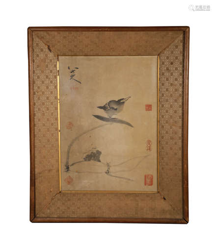 A CHINESE FLOWER AND BIRD PAINTING,INK ON PAPER, MOUNTED AND...