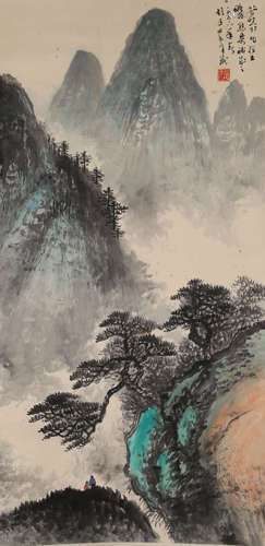 A CHINESE LANDSCAPE PAINTING,INK AND COLOR ON PAPER, LI XION...