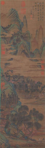 A CHINESE LANDSCAPE PAINTING,ON SILK, HANGING SCROLL, WEN ZH...