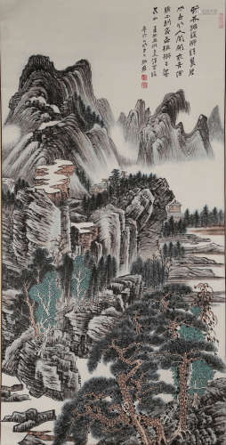 A CHINESE LANDSCAPE PAINTING,INK AND COLOR ON PAPER, ZHANG D...