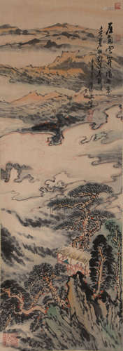 A CHINESE LANDSCAPE PAINTING,INK AND COLOR ON PAPER, LU YANS...