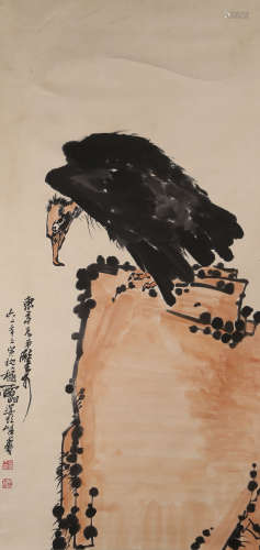 A CHINESE EAGLE PAINTING,INK AND COLOR ON PAPER, HANGING SCR...