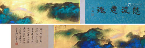 A CHINESE LANDSCAPE PAINTING,INK AND COLOR ON PAPER, HANDSCR...