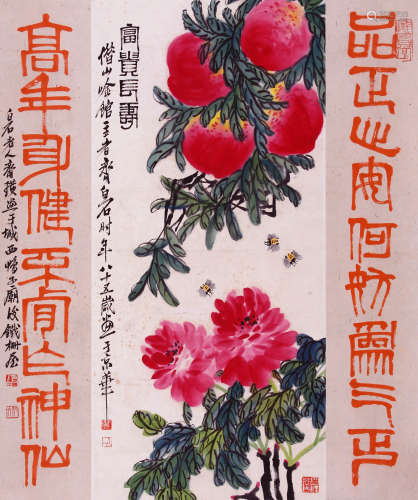 A CHINESE FLOWER PAINTING,INK AND COLOR ON PAPER, HANGING SC...