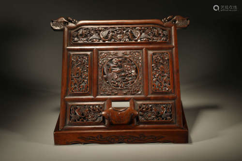 A CARVED HUANGHUALI PHOENIX MIRROR STAND