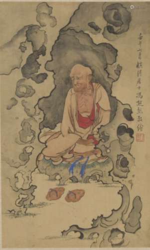 A CHINESE FIGURE PAINTING, MOUNTED, FENG CHAORAN