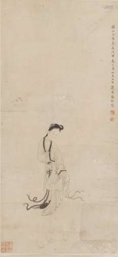 A CHINESE FIGURE PAINTING ON PAPER, HANGING SCROLL, CHEN MEI