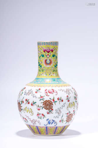 A FAMILLE ROSE LONGEVITY AND PROSPERITY CELESTIAL GLOBE VASE