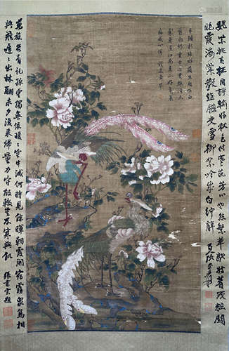 A CHINESE FLOWER PAINTING SCROLL, QIAN XUAN MARK