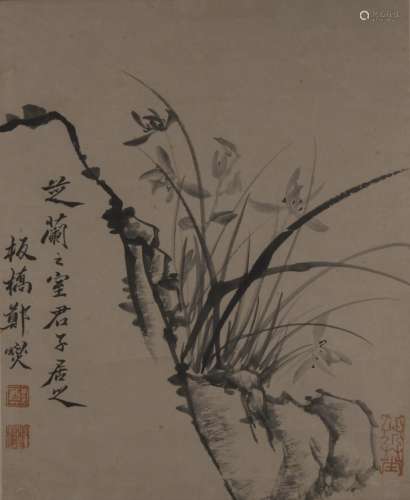 A CHINESE ORCHID PAINTING, MOUNTED, ZHENG XIE