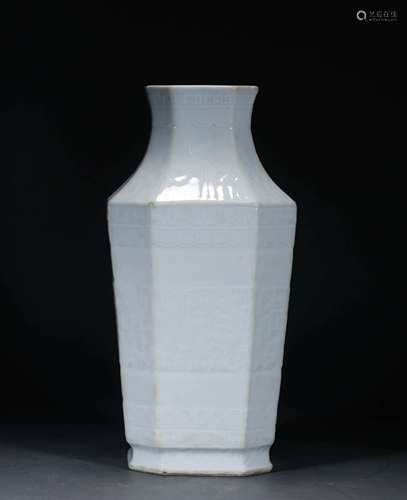 WHITE-GLAZED HEXAGONAL-SHAPED VASE