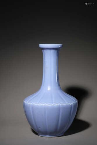 A SKY-BLUE-GLAZED MELON-FORM VASE