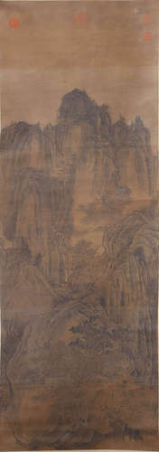 A CHINESE LANDSCAPE PAINTING SCROLL, GUAN TONG MARK