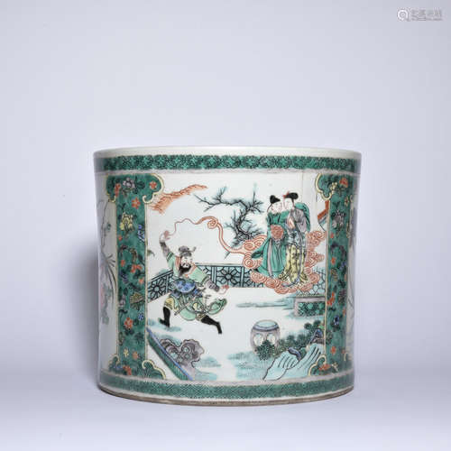 A WUCAI FIGURE BRUSH POT