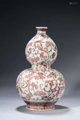 COPPER RED GLAZE DRAGON GOURD-SHAPE VASE, QIANLONG MARK