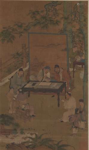 A CHINESE FIGURE PAINTING ON SILK, HANGING SCROLL, ANONYMOUS