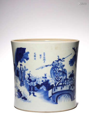 A BLUE AND WHITE  LARGE BRUSHPOT