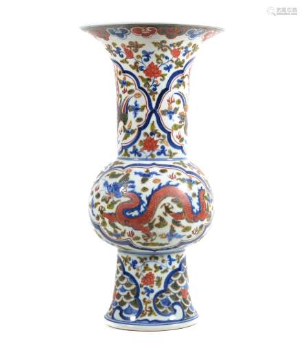 A BLUE AND WHITE FAMILLE VERTE 'DRAGON AND PHOENIX' VASE,  G...