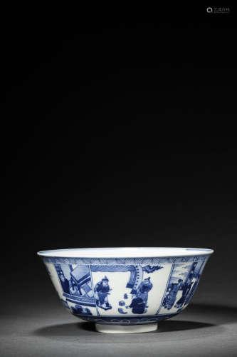 BLUE AND WHITE FIGURAL STORY PATTERN BOWL