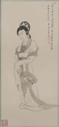 A CHINESE FIGURE PAINTING, MOUNTED, ZHANG DAQIAN