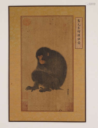 A CHINESE MONKEY PAINTING ON SILK, YI YUANJI MARK