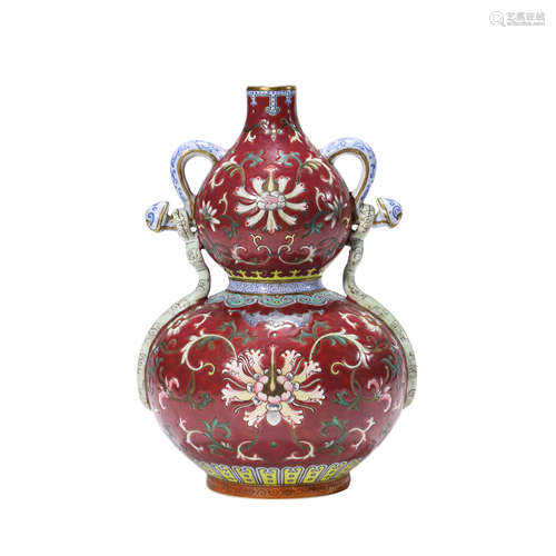 PORCELAIN RED-GLAZED INTERLOCK BRANCHES DOUBLE-GOURD VASE, Q...